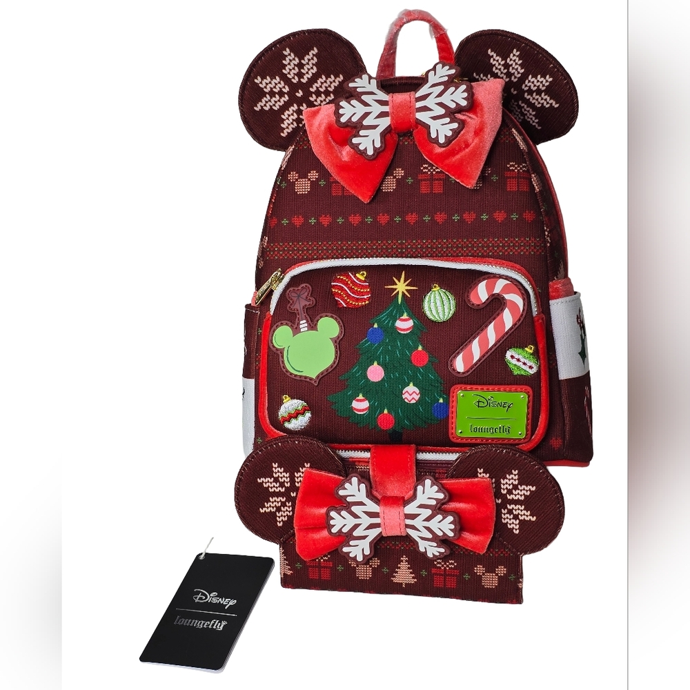 Loungefly Disney Mickey Mouse Ugly Sweater Mini Backpack Wallet Set NWT